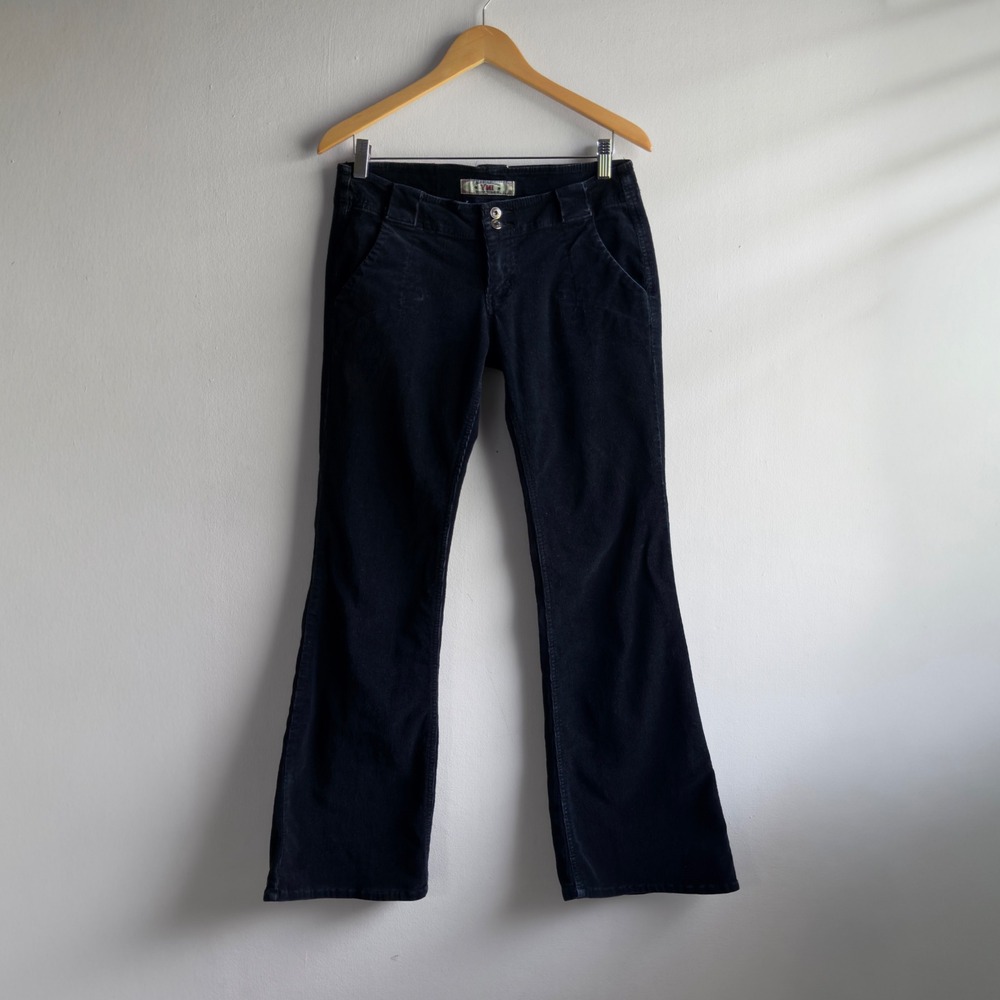 Y2K Vintage YMI Black Corduroy Flare Pants Women 9 Low Rise Stretch Retro Grunge
